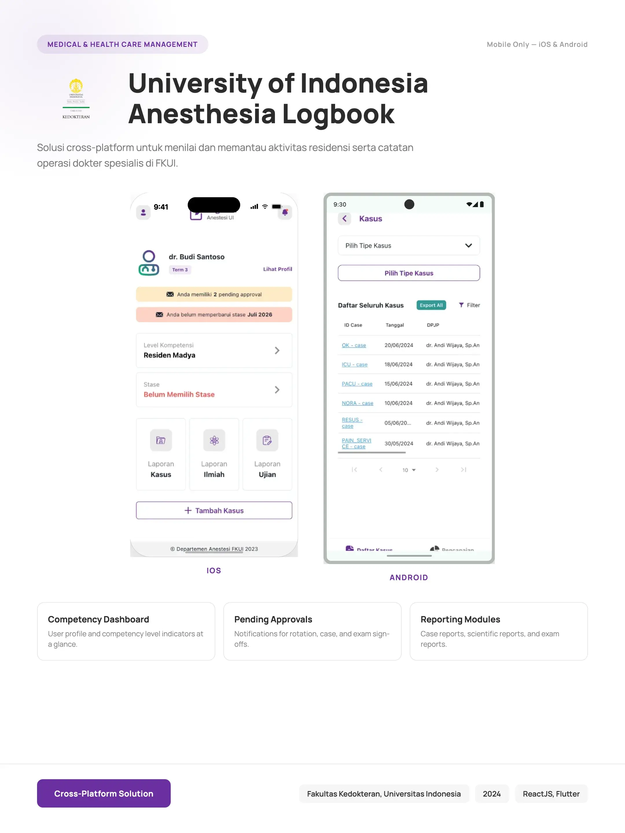 University of Indonesia Anesthesia Logbook
